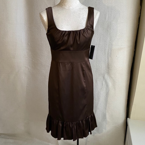Brown Sleeveless Stretch Satin Wiggle Party Dress - Picture 1 of 8